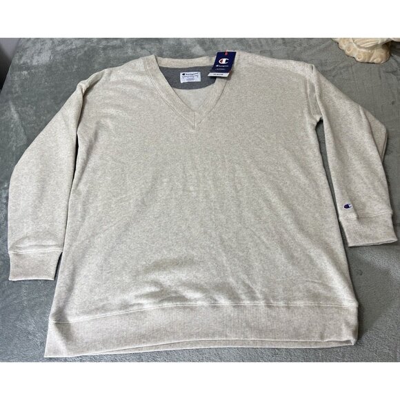 New Champion Pullover Sweatshirt Mens X Large Beige V neck  Knit Tri Blend 90s - Picture 1 of 6